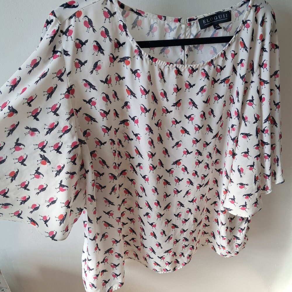 Eloquii robin print flutter sleeve blouse